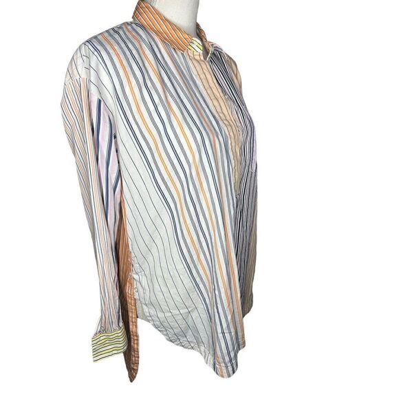 Anthropologie Maeve Button Down Stripe Alix Henley Patchwork Oversized Small - Picture 2 of 4